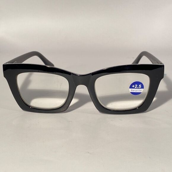 1073 Gretchen Reading Glasses 2.5 Square Readers Black Frames Oversize NWT - Picture 3 of 9